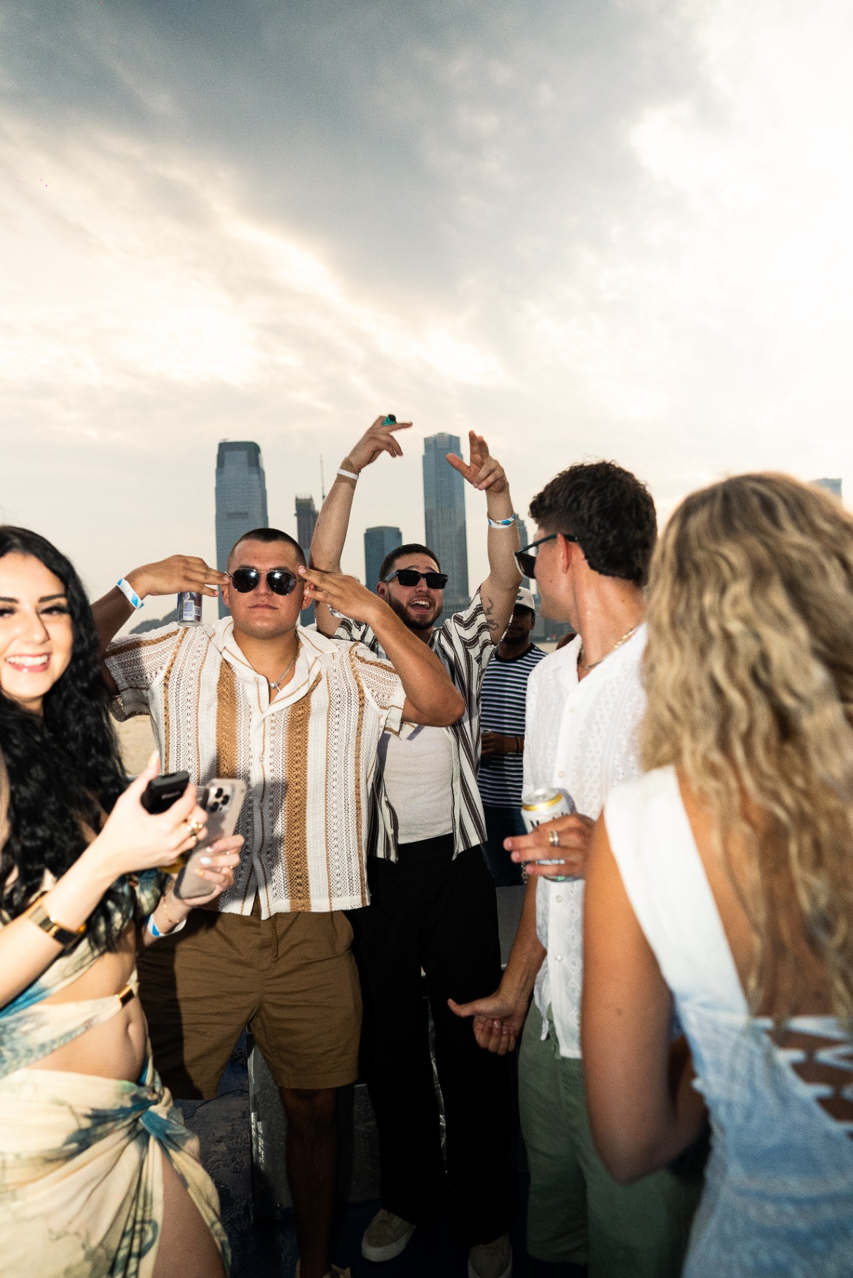 Crowd with hands up at a party